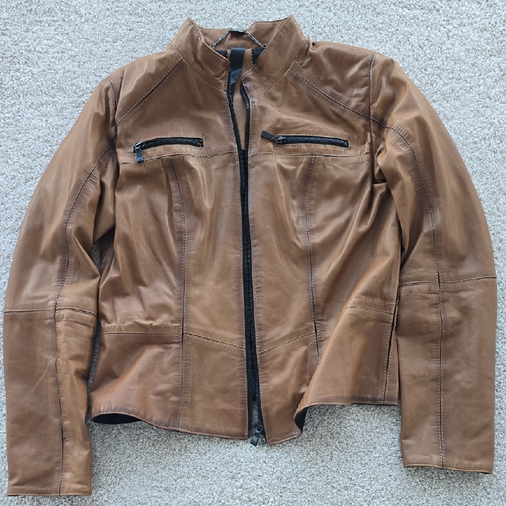 Black and Tan Jacket with Chain Accent